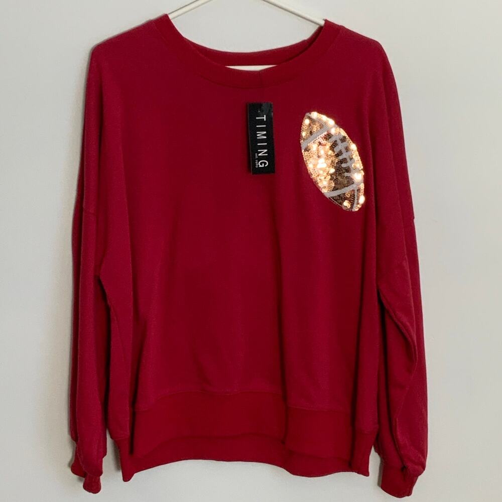 Timing‎ red crewneck sequined football Game Day Sweatshirt size small